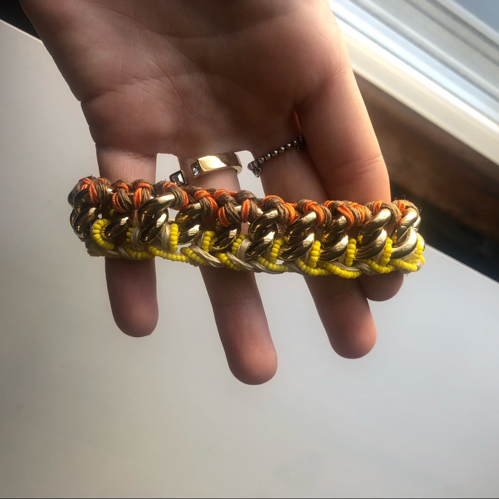Gold Henri Bendel chain bracelet woven and beaded